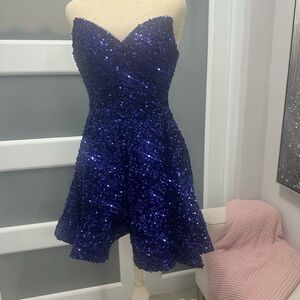 Strapless Sequined Royal Blue Prom Dress